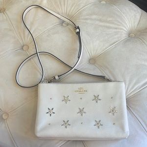 Coach Small Ivory Leather Embellished Shoulder Bag